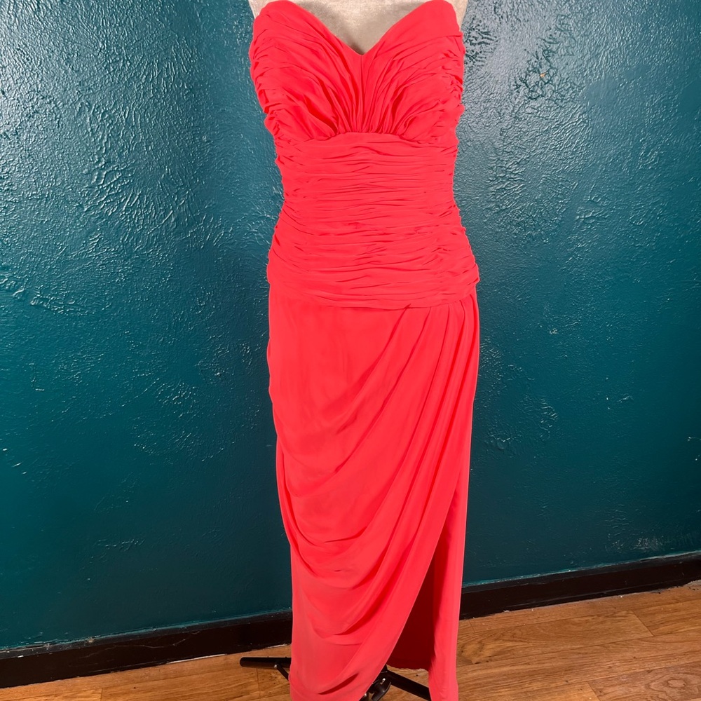 Vintage 80s 90s Victor Costa salmon strapless tulip cocktail dress small